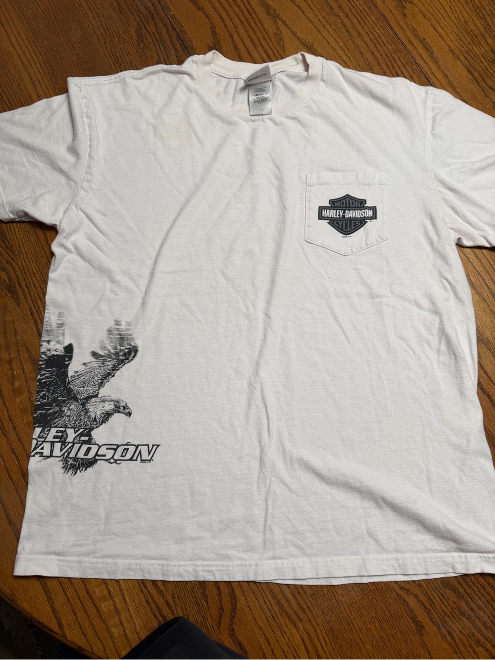 Harley-Davidson White Short Sleeve Tee with Black Eagle and Shield Pocket Logo
